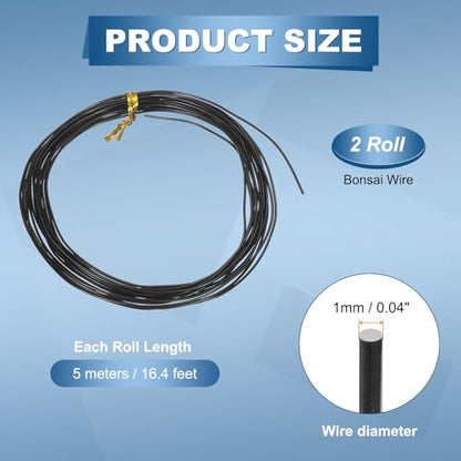 HARFINGTON 2 Roll Bonsai Wire 1mm Each Roll 16.4ft (5m) Anodized Aluminum Bonsai Wire for Gardening Tree Branch Fixing DIY Crafting, Black - color: Black, size: 1mm x 16.4 ft