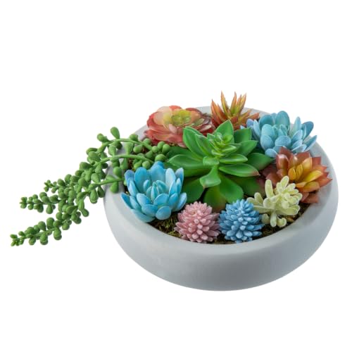 MyGift 8-Inch Artificial Succulent Arrangement in Gray Concrete Planter - color: Blue