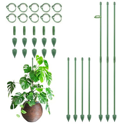 RIFNY Plant Stakes for Indoor Plants, 14 Inch Plant Support Stakes, 10 PCS | Tall Adjustable Garden Plant Sticks, with Clips for Indoor Monstera Tomato Orchid Potted Plants Flower, Green - size: 14IN 10PCS
