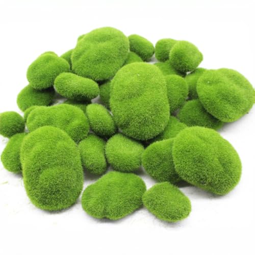 DoubleWood Artificial Moss Rocks Decorative, 35 Pcs Green Moss Balls, 5 Sizes, Fake Mosses Decor for Terrariums, Aquariums, Crafts, Floral Arrangements, Fairy Gardens, Plant Poted Decoration