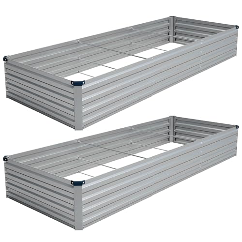 Vengarus 2PCS 10x3x1ft Galvanized Raised Garden Beds Kit,Planter Box Silver | Galvanized Steel, Rectangular Metal Planter Raised Beds, Vegetables, Herbs, Flowers, Easy Assembly, Rustproof Safe Backyard - color: Silver, size: 10x3x1FT(2PCS)