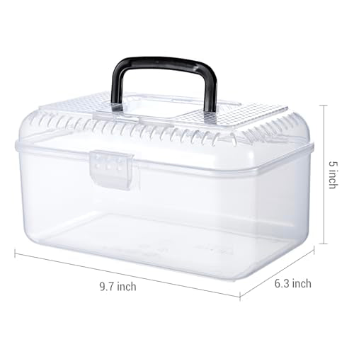MyGift Reptile Carrier Critter Keeper Terrarium 9.5 x 6 Inch Clear Portable Tank with Black Carrying Handle, Transparent Travel Case for Insects Arachnids Amphibians