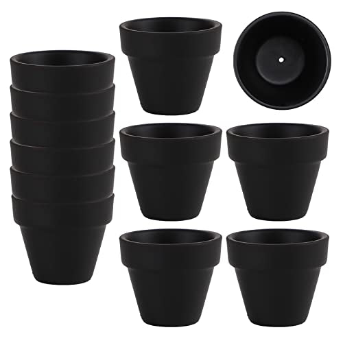 Fcacti Mini Black Terracotta Clay Flower Pots 2 inch with Drainage Holes for Tiny Cactus Herb lithop, Small Succulent Planter Nursery Plant Pot,(FC-48-12-B) - color: Black