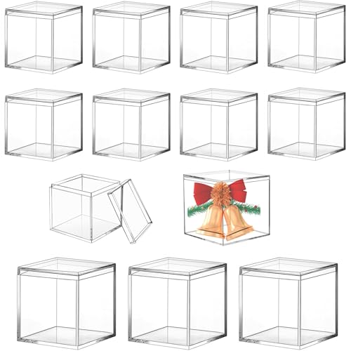 KissYou Acrylic Candy Box Clear Boxes with Lids 12 Packs Acrylic Display Square Cube Wedding Birthday Graduation Party Candy Box Decoration Boxes - size: 2.56 x 2.56 x 2.56 Inch, style: 12 Pack
