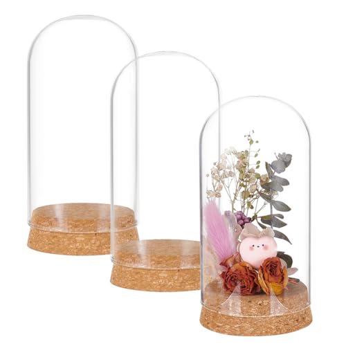 BENECREAT 3 Set Dome Display Glass Jar with Cork, 65x133mm Bell Cloche Glass Decoration Case for Flower Plants, Specimens, Crafts Decorations