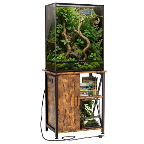 Herture 40 Gallon Reptile Tank Stand, Terrarium Stand with Power Outlet, Stand for 40-67 Gallon Reptile Tank with Storage Cabinet, 24x18 Tabletop, Reptile Terrarium, Rustic Brown PG12XYN - color: Rustic Brown, size: 24x18"-46-67 Gallon