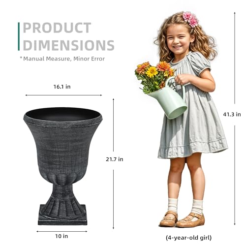 Autodaya 22" Tall Urn Planters for Outdoor Plants Set of 2 Large Flower Pot - color: Washed Black-22"h