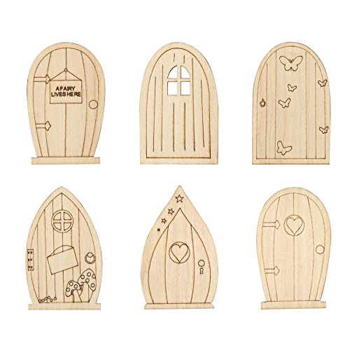 AUEAR, 24 Pack Fairy Door Miniature Wooden Garden Doors Windows Unfinished Window Accessories Mini House DIY Craft for Wall Home Party Decoration (6 Styles) - color: Style F, size: 24 Pack