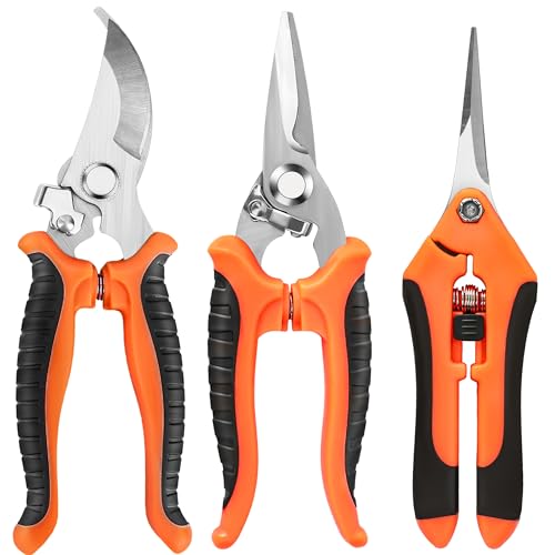 EWPJDK 3 Pack Garden Pruning Shears Scissors Clippers (Orange) | Gardening Shears, Gardening Shears, Pruning Snips for Gardening Tools, Securely Lock, Non-Slip, Ergonomically Designed - style: Orange