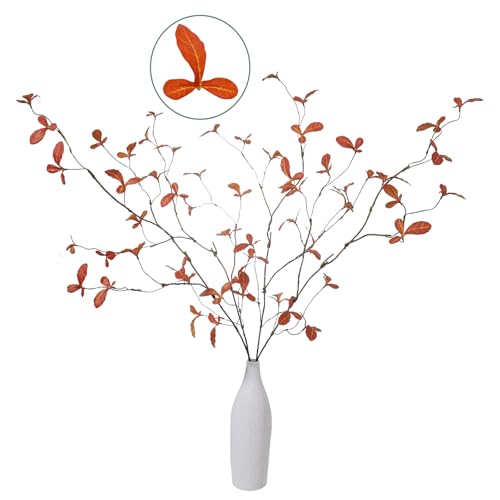 4 Pcs 38.5" Artificial Ficus Branches with Autumn Orange Leaves - color: Bd Autumn