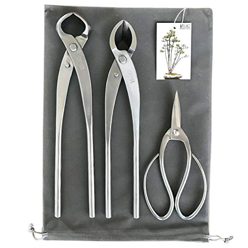 VOUIU 3-Piece Bonsai Tool Set,11inch Concave Cutter,11.5inch Knob Cutter,7.5inch Bonsai Scissors