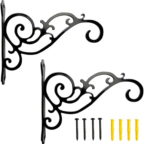 Metal Hanging Planter Bracket, 2 Pack Wall Hooks for Hanging Birds Feeders, Latern, Wind Chimes, Coat, Decorative Indoor Outdoor (Black-6in) - color: Black-6in