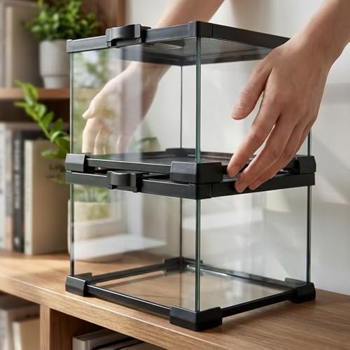 Small Glass Reptile Enclosure: 8x8x6 Full View Tarantula Enclosure | Lockable Sliding Screen Top Glass Terrarium - Insects Breeding Box Small Amphibians Cage for Leopard Gecko Hermit Crab - size: 8x8x6