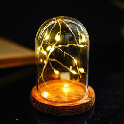 Cloche Glass Dome with Wooden Base, Glass Display Dome Bell Jar 5.1" | Fits collectibles under 5.1" tall, crystal-clear glass, sturdy wood base, dust protection, ideal for gifts and décor