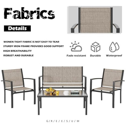 Greesum 4 Pieces Patio Furniture Set, Outdoor Conversation Sets for Patio, Lawn, Garden, Poolside with A Glass Coffee Table, Brown - color: Brown, style: 4 Pieces