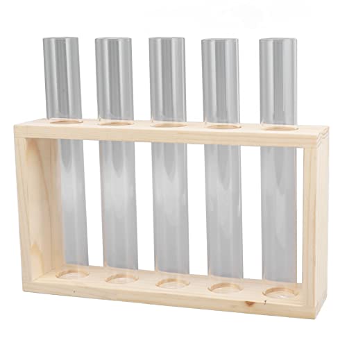 5 Test Tube Plant Terrarium, Glass Propagation Station with Wooden Stand for Hydroponics Plants Home Office Decor (Log)