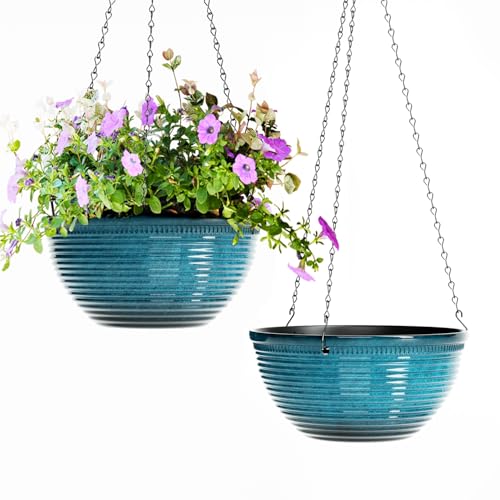 10 Inch Hanging Planters, Glazed Hanging Basket with Drainage Holes, 2 Pack - color: Blue, size: 10inch