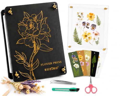 Suziko Large Flower Press Kit 11.8 x 8.7 inch 6 Layers with Photo Frame and Book Marks,Plant Pressing Kit for Adults Measures, Fast Making Pressed Plant, Great Gift for Your Lover - color: black