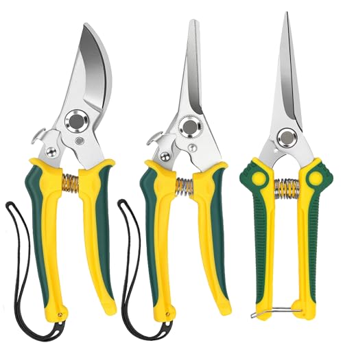 EWPJDK 3 Pack Garden Pruning Shears Scissors Clippers (Yellow) | Gardening Shears, Gardening Shears, Pruning Snips for Gardening Tools, Securely Lock, Non-Slip, Ergonomically Designed - style: Anvil