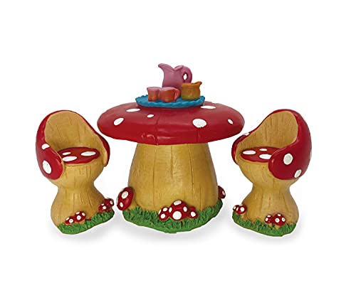 Fairy Garden Accessories Outdoor - Miniature Mushroom Fairy Garden Supplies Table and Chairs. Durable Miniature Fairy Garden Accessories for Fairies & Garden Gnomes