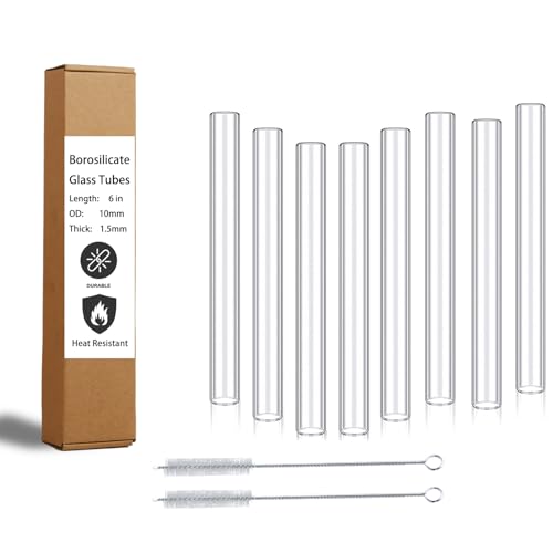 Borosilicate Glass Tubes 6inch 10mm, Clear Glass Tubing heart Resistant 8pc - size: OD: 0.39in Length: 6in