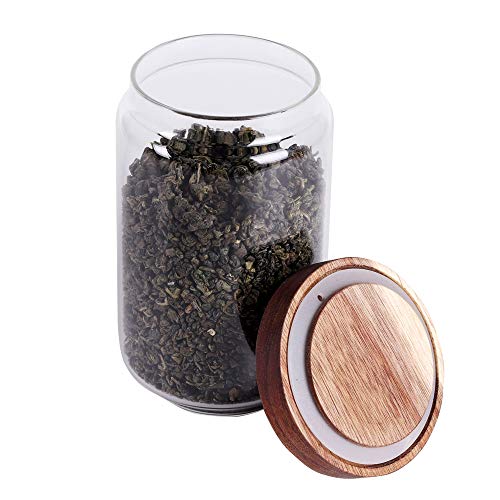 LEAVES AND TREES Y Glass Tea Canister, 25 FL OZ/ 750ml Bulk Food Storage Jar with Airtight Acacia Lid, Glass Food Container for Loose Leaf Tea, Coffee Bean(6 inch high) - color: Clear Glass - Acacia Lid