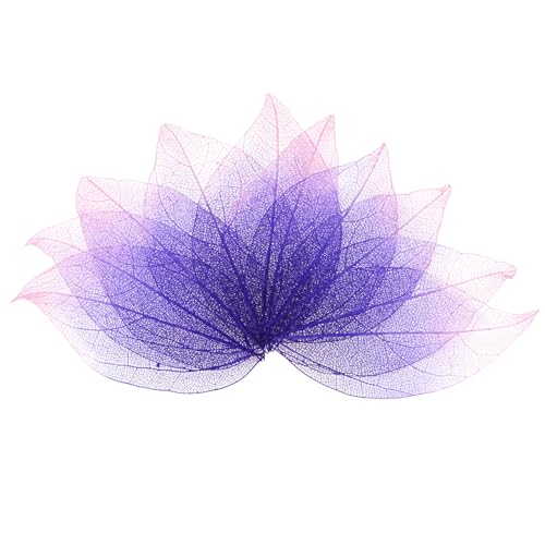 M METERXITY 100-Pack Skeleton Leaves, Natural Rubber Tree Dried Pressed Leaves Vein for Resin/DIY Crafts Card/Scrapbook/Wedding, Small Leaves Decorative [4-6cm, Pink, Purple] - color: Pink, Purple