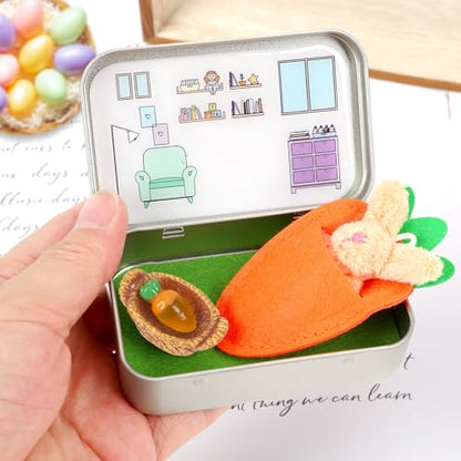 Little Pocket Bunny DIY Pet Adoption Easter Basket Travel Buddy | Little Pocket Bunny collectible in tin box, desk decor gift for office, coworker, Easter gift and animal lovers - style: Bunny