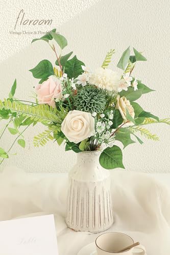 Floroom Artificial Greenery Stems Box Set, 35pcs with 5 Kinds of Faux Greenery Flowers Picks for DIY Bridal Bouquets Wedding Floral Arrangement Table Centerpieces, Light Green & White - color: Light Green & White