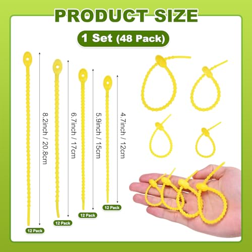 M METERXITY 24-Pack Adjustable Plant Ties, 4.7/5.9/6.7/8.2 Inch Silicone Flexible Multi-Function Garden Twist Tie for Crafts/Gift Wrapping/Gardening Plants, Reusable Support Twine [Yellow] - color: Yellow