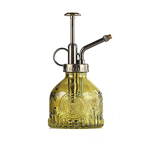 Plant Mister Glass Spray Bottle Small Plant Watering Can 6.4" Tall Retro Indoor Watering Can Bronze Plastic Top Pump for Garden Indoor Plant Sprayer - color: Army Green