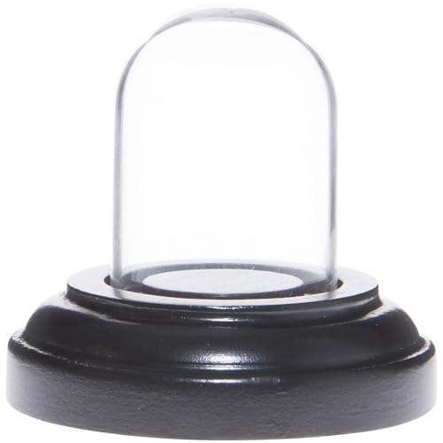 Plymor Miniature 1" x 1.5" Mini Glass Display Dome TINY Cloche (Black Wood Veneer Base) - color: Black Wood Veneer Base