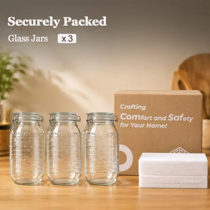 ComSaf Tall Glass Pantry Jars with Airtight Lids 71 oz 3 Pack Wide Mouth | Flour sugar cereal, Pasta pet food, Pantry organization, Cabinet organization, Countertop storage, Sourdough pickling - size: 71 fl oz/3pcs