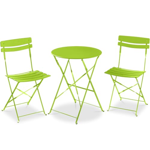 Best Choice Products 3-Piece Bistro Set, Space Saving Folding Design, Solid Steel, Outdoor Patio Furniture Set w/ 2 Chairs, Bistro Table - Lime Green - color: Lime Green
