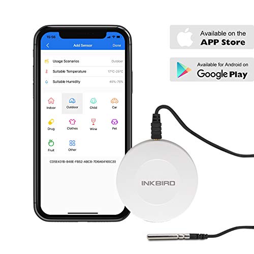 Inkbird Thermometer and Hygrometer Smart Sensor Data Logger with Waterproof External Probe Magnet for Android and iOS, for Food Storage Brewing Reptiles Instrument IBS-TH1(Battery not Included) - size: IBS-TH1+Probe.