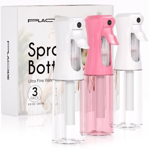 3 Pack Continuous Spray Bottle for Hair, 6.8 OZ Ultra Fine Mister Sprayer | Refillable for Hairstyling, Barbers, Salons, Household Cleaning, Watering Plants, Pet Care, Ironing & Essential Oil Scents - color: Pink White White, size: (3-Pack)-6.8 Oz