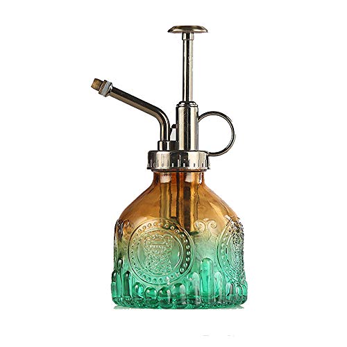 Plant Mister Glass Spray Bottle Small Plant Watering Can 6.4" Tall Retro Indoor Watering Can Bronze Plastic Top Pump for Garden Indoor Plant Sprayer (Brown Green Gradient) - color: Brown Green Gradient