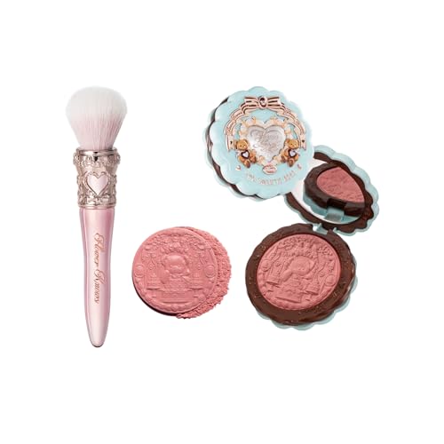 Flower Knows The Sweetie Bear Silk Satin Blush & Brush Set,Talc-Free Rose Pink Powder Blush,Highly Pigmented,Buildable&Blendable,Radiant Cheek Color for a Lively Glow,Gift-Worthy(05 Bear Biscuit) - color: 05 Bear Biscuit+Brush