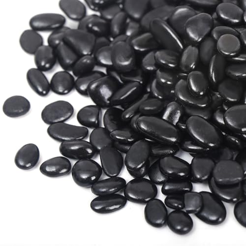 10LB Black Pebbles for Indoor Plants, 3/8 Inch Polished Small Rocks - size: 10lb, style: Black