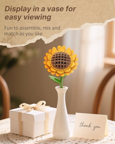 Kaayee 3D Wooden Flower Puzzles Sunflower, Wood Flowers Craft for Adults | Forever Flower Kit Set DIY Crafts to Build, Mother's Day/Botanical Collection/Ideal Creative Gift Ideas/Housewarming 83 PCS - color: Sunflower