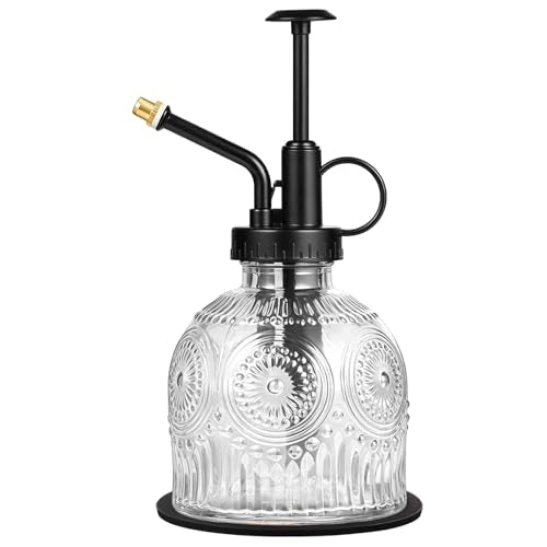 Glass Plant Mister Spray Bottle Vintage Refill Leak Proof Watering Can 8oz - color: Clear-black Pump