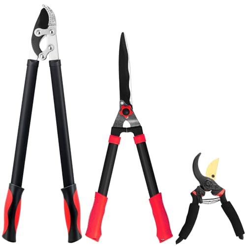 YRTSH Loppers, Hedge Shears & Pruners Combo Set, 3-Piece Hedge Clippers | Heavy Duty Tree & Shrub Care Kit for Yard, Lawn & Garden,Professional Branch Cutter Tree Trimmer for Indoor Outdoor Gardening