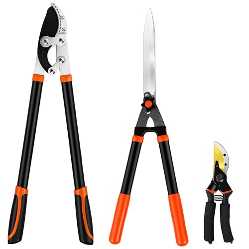 EWPJDK 3-Piece Loppers Hedge Shears Pruners Heavy Duty Combo Clippers | Heavy Duty Tree & Shrub Care Kit for Yard Lawn Garden, Branch Cutter Tree Trimmer - color: Orange