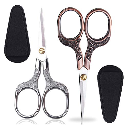 Small Sharp Scissors, 5 Inch Embroidery Hair Trimming Scissors | Precision Travel Tools for Facial Hair Cutting, Eyebrow, Moustache, Beard, Wigs, Sewing, Craft, Yarn, Fabric with PU Sheath