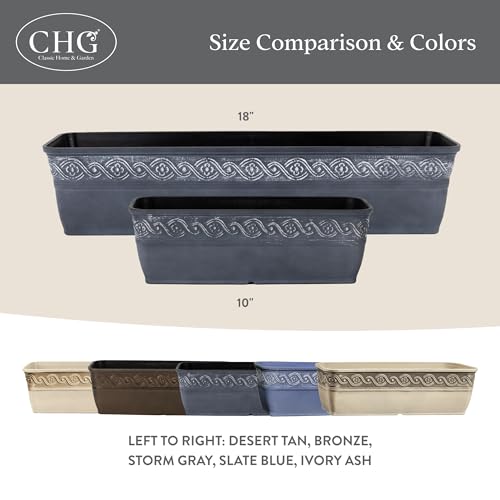 Corinthian Rectangular Planter Box w/Drain Plug, 10" Slate Blue