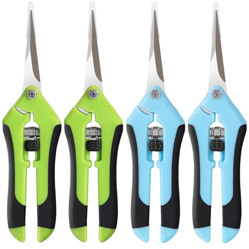 4 Pack Pruning Shears 6.5 Inch Stainless Steel Garden Scissors | with Sharp Precision Blades, Comfortable Ergonomic Hand Snips for Deadheading, Flowers, Trimming Herbs, Shaping Small Plants - color: Green Blue