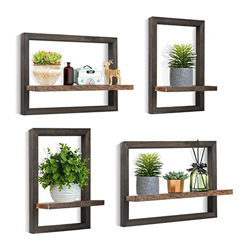 Floating Shelves for Wall Set of 4 Decorative Hanging Shelf | Square Wood Floating Shelf for Plant, Square Shelves Wall Mounted Bathroom, Bedroom, Living Room, Decor, 15 Inch Rustic Black - color: Black