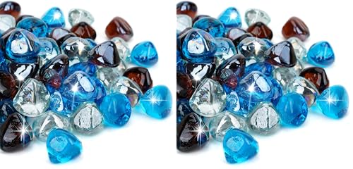 Mr. Fireglass 10 Pounds Blended Fire Glass Diamonds for Fireplace Fire Pit & Lanscaping - 1 inch High Luster Fire Rocks with Mixed Colors (Caribbean Blue+Crystal Ice+Amber) (Pack of 2) - color: Caribbean Blue+crystal Ice+amber, size: 1 inch, 10 Pounds (Pa