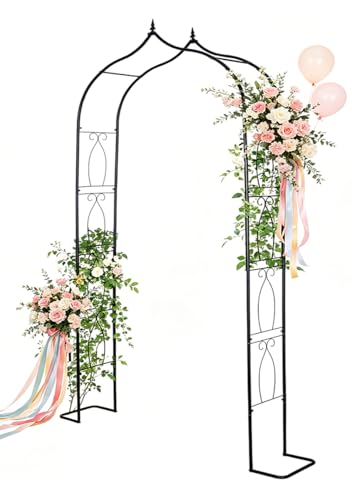 Metal Garden Arbors 93" Thickened Arch Trellis for Climbing Plants | Outdoor Arbor with Base Rustproof Metal Frame Trellises Yard Entrance Wedding Arched Backdrop Stand Party Event Decoration - color: Arch with Base