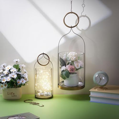 4" & 6" Wide Handmade Sturdy Glass Cylinder Jar with Metal Stand in Antique Brass, Display Glass Container for Candles and Plants, Hurricane Lantern, Candle Holder, Industrial, Farmhouse, Outdoor - size: 4" and 6"